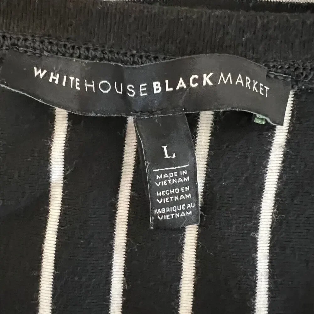 White House Black Market Womens Dress Large Black White Striped Flared A-Line